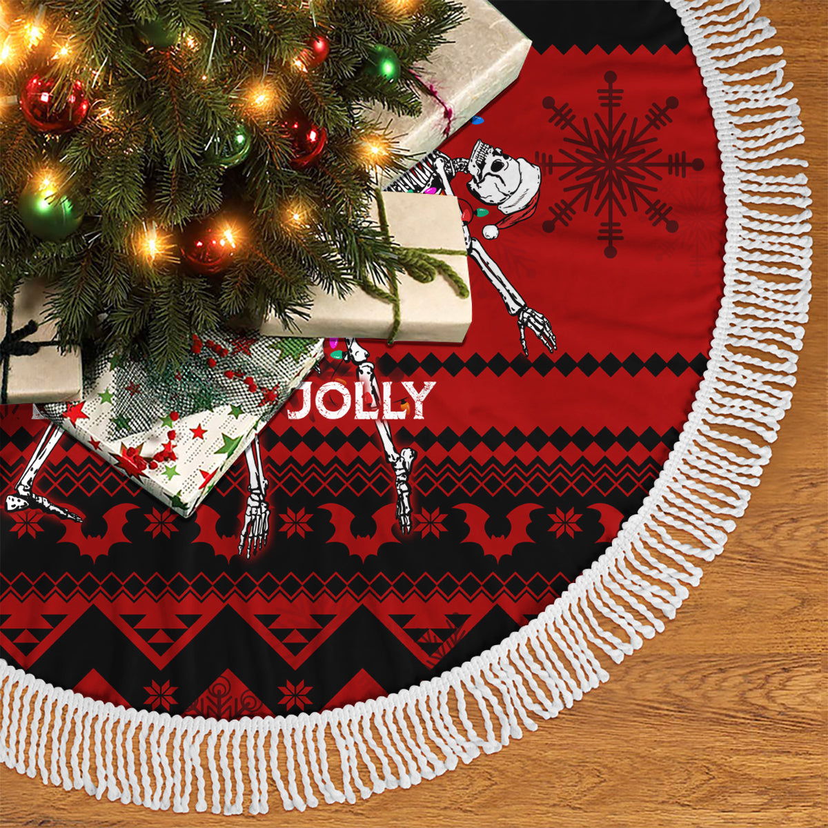 Wonder Print Christmas Tree Skirt Jolly Skull Merry Creepmas - Wonder Print Shop