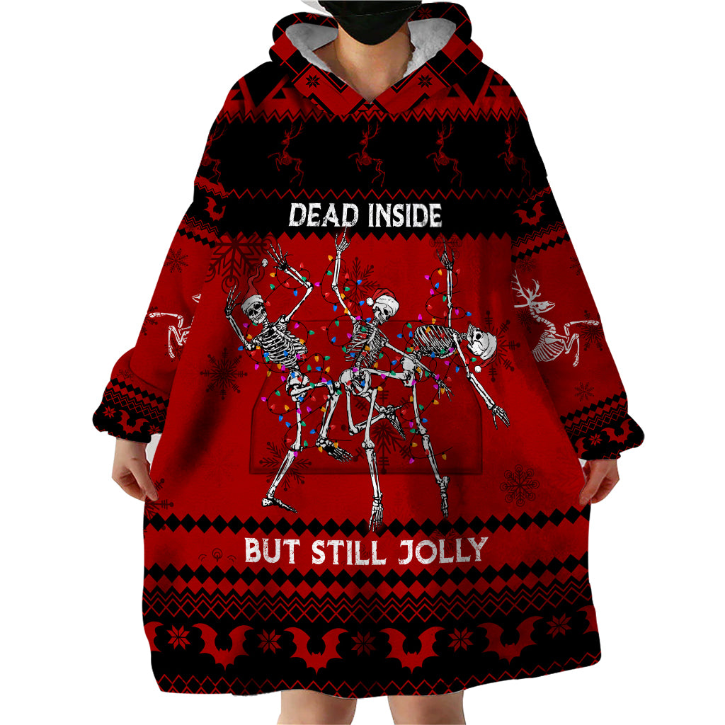 Christmas Wearable Blanket Hoodie Jolly Skull Merry Creepmas - Wonder Print Shop