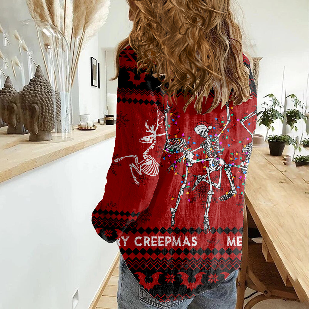 Christmas Women Casual Shirt Jolly Skull Merry Creepmas - Wonder Print Shop