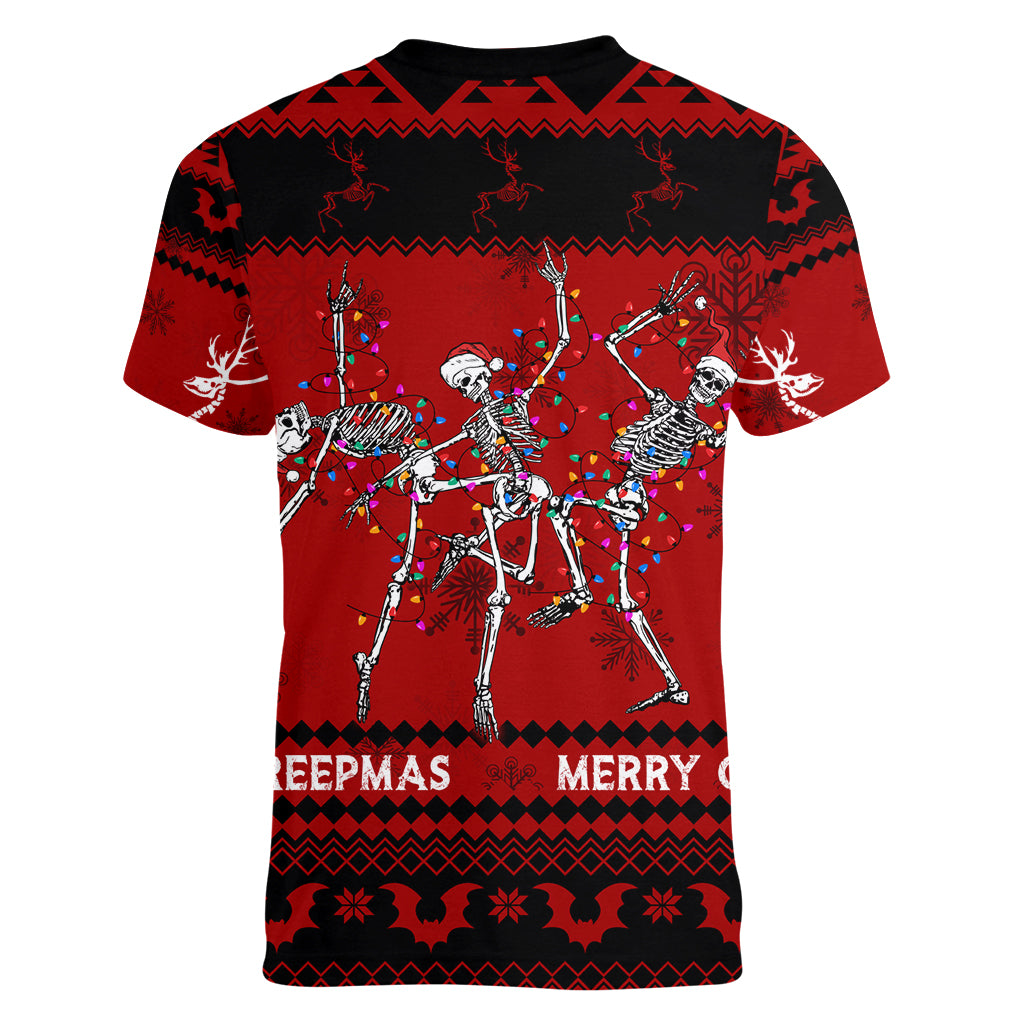 Christmas Women V Neck T Shirt Jolly Skull Merry Creepmas - Wonder Print Shop