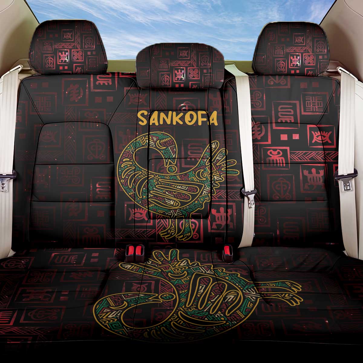 Africa Adinkra Symbol Back Car Seat Cover Sankofa Bird - Cosmic Red LT7 - Wonder Print Shop