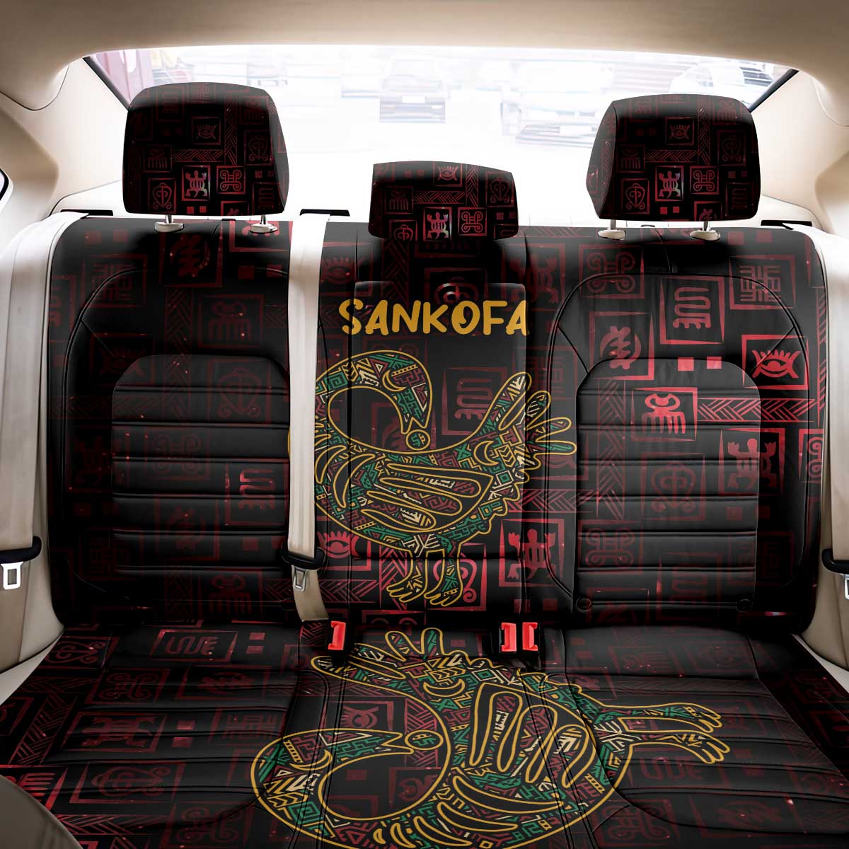 Africa Adinkra Symbol Back Car Seat Cover Sankofa Bird - Cosmic Red LT7 - Wonder Print Shop
