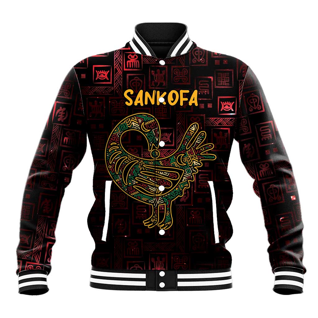Africa Adinkra Symbol Baseball Jacket Sankofa Bird - Cosmic Red LT7 - Wonder Print Shop