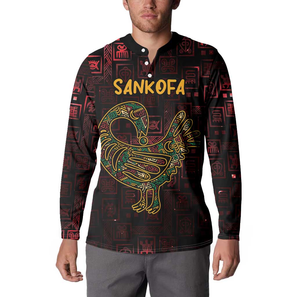 Africa Adinkra Symbol Button Sweatshirt Sankofa Bird - Cosmic Red LT7 - Wonder Print Shop
