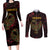 Africa Adinkra Symbol Couples Matching Long Sleeve Bodycon Dress and Long Sleeve Button Shirt Sankofa Bird - Cosmic Red LT7 - Wonder Print Shop