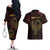 Africa Adinkra Symbol Couples Matching Off The Shoulder Long Sleeve Dress and Hawaiian Shirt Sankofa Bird - Cosmic Red LT7 - Wonder Print Shop
