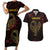Africa Adinkra Symbol Couples Matching Short Sleeve Bodycon Dress and Hawaiian Shirt Sankofa Bird - Cosmic Red LT7 - Wonder Print Shop