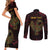 Africa Adinkra Symbol Couples Matching Short Sleeve Bodycon Dress and Long Sleeve Button Shirt Sankofa Bird - Cosmic Red LT7 - Wonder Print Shop