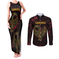 Africa Adinkra Symbol Couples Matching Tank Maxi Dress and Long Sleeve Button Shirt Sankofa Bird - Cosmic Red LT7 - Wonder Print Shop