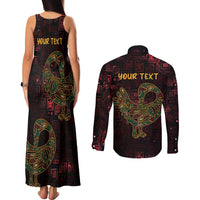 Africa Adinkra Symbol Couples Matching Tank Maxi Dress and Long Sleeve Button Shirt Sankofa Bird - Cosmic Red LT7 - Wonder Print Shop