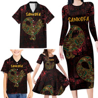 Africa Adinkra Symbol Family Matching Long Sleeve Bodycon Dress and Hawaiian Shirt Sankofa Bird - Cosmic Red LT7 - Wonder Print Shop