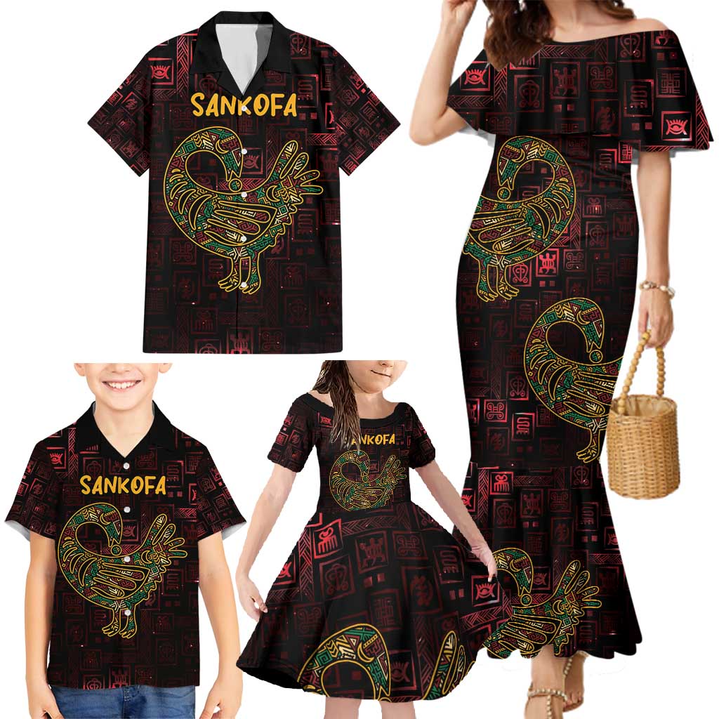 Africa Adinkra Symbol Family Matching Mermaid Dress and Hawaiian Shirt Sankofa Bird - Cosmic Red LT7 - Wonder Print Shop