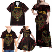 Africa Adinkra Symbol Family Matching Off Shoulder Maxi Dress and Hawaiian Shirt Sankofa Bird - Cosmic Red LT7 - Wonder Print Shop