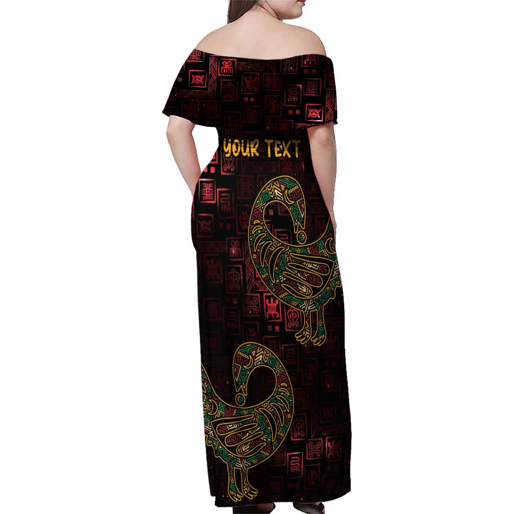 Africa Adinkra Symbol Family Matching Off Shoulder Maxi Dress and Hawaiian Shirt Sankofa Bird - Cosmic Red LT7 - Wonder Print Shop
