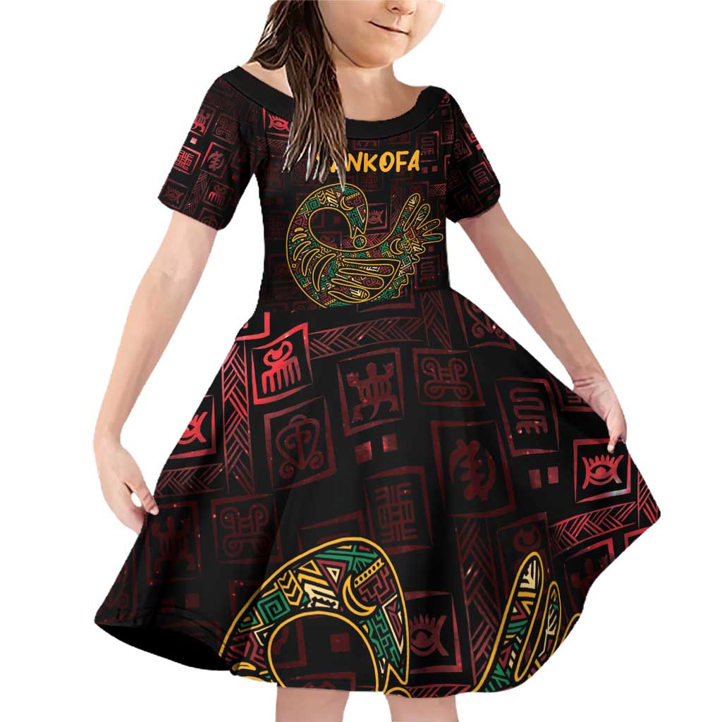 Africa Adinkra Symbol Family Matching Off Shoulder Short Dress and Hawaiian Shirt Sankofa Bird - Cosmic Red LT7 - Wonder Print Shop