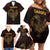 Africa Adinkra Symbol Family Matching Off Shoulder Short Dress and Hawaiian Shirt Sankofa Bird - Cosmic Red LT7 - Wonder Print Shop