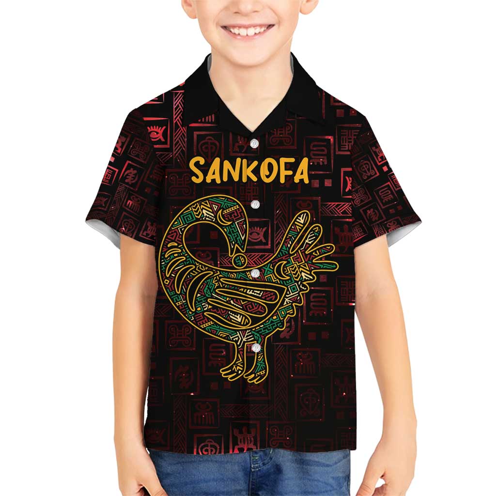 Africa Adinkra Symbol Family Matching Off Shoulder Short Dress and Hawaiian Shirt Sankofa Bird - Cosmic Red LT7 - Wonder Print Shop