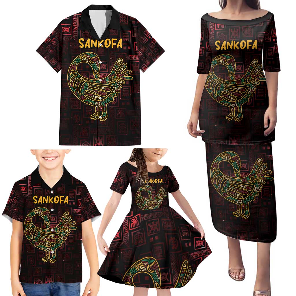 Africa Adinkra Symbol Family Matching Puletasi and Hawaiian Shirt Sankofa Bird - Cosmic Red - Wonder Print Shop