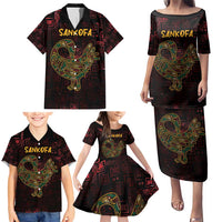 Africa Adinkra Symbol Family Matching Puletasi and Hawaiian Shirt Sankofa Bird - Cosmic Red - Wonder Print Shop