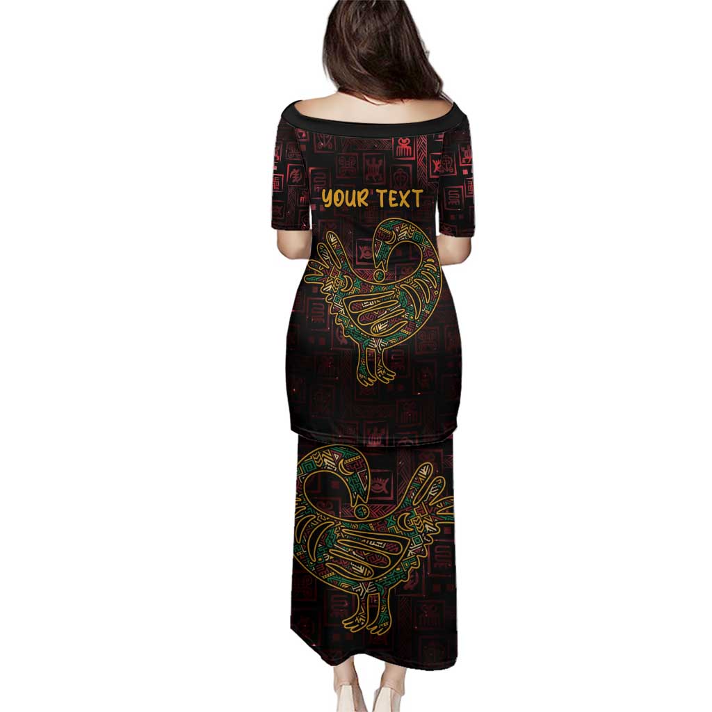 Africa Adinkra Symbol Family Matching Puletasi and Hawaiian Shirt Sankofa Bird - Cosmic Red - Wonder Print Shop