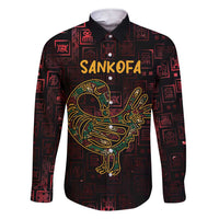 Africa Adinkra Symbol Family Matching Short Sleeve Bodycon Dress and Hawaiian Shirt Sankofa Bird - Cosmic Red - Wonder Print Shop