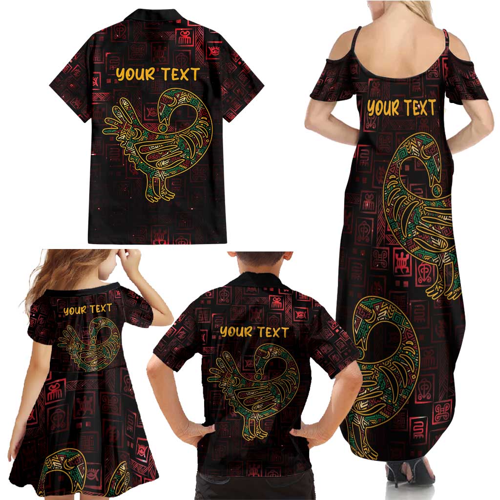 Africa Adinkra Symbol Family Matching Summer Maxi Dress and Hawaiian Shirt Sankofa Bird - Cosmic Red - Wonder Print Shop
