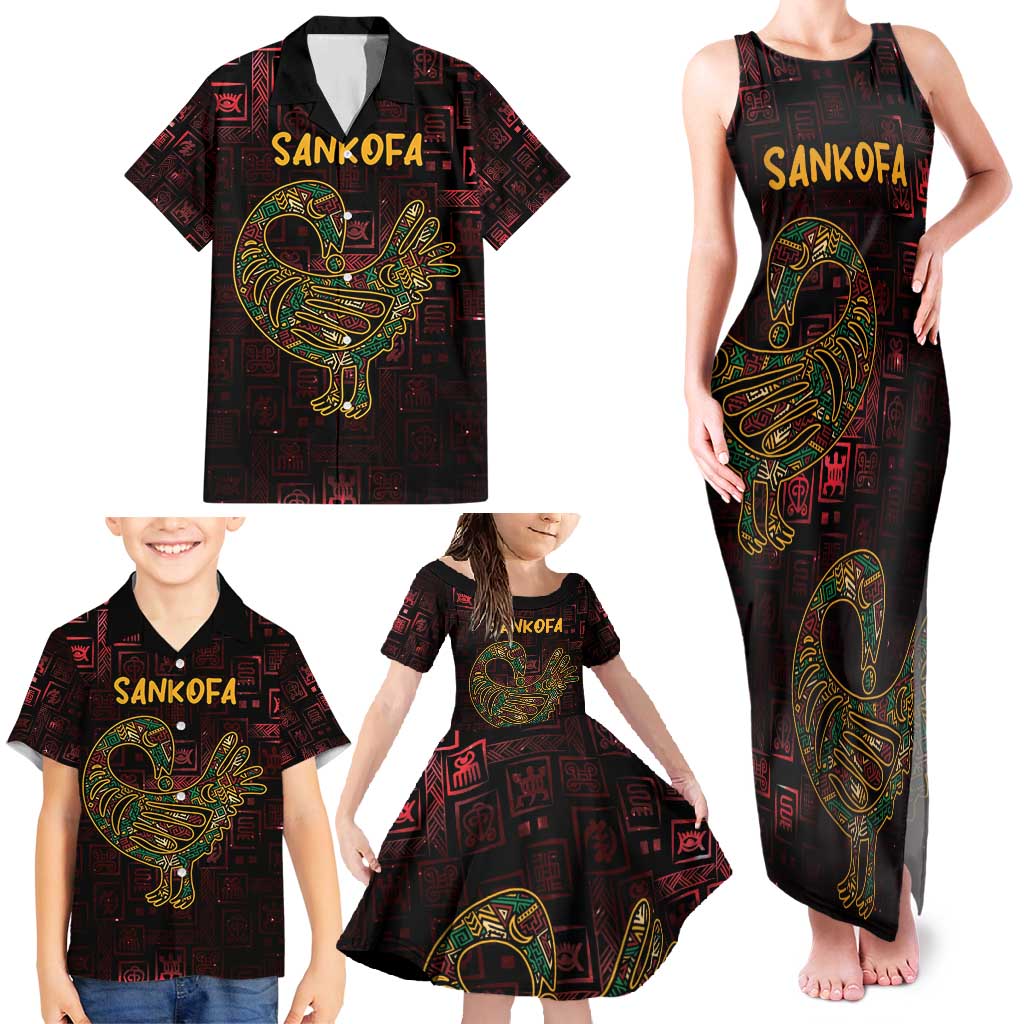 Africa Adinkra Symbol Family Matching Tank Maxi Dress and Hawaiian Shirt Sankofa Bird - Cosmic Red - Wonder Print Shop
