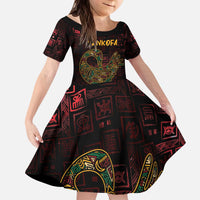 Africa Adinkra Symbol Kid Short Sleeve Dress Sankofa Bird - Cosmic Red - Wonder Print Shop