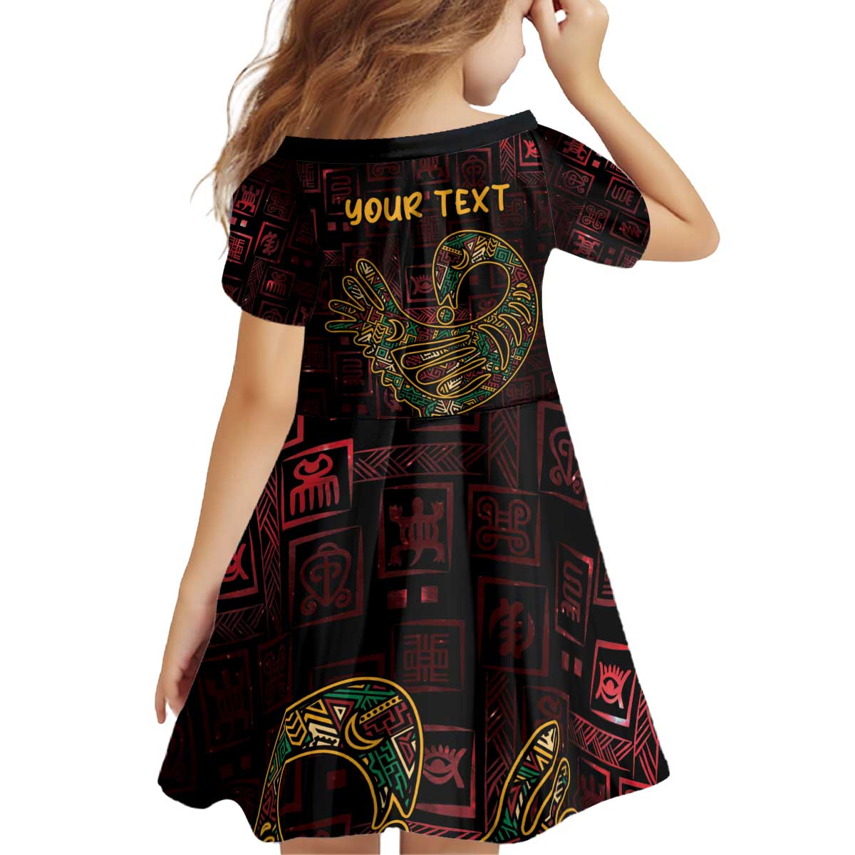 Africa Adinkra Symbol Kid Short Sleeve Dress Sankofa Bird - Cosmic Red - Wonder Print Shop