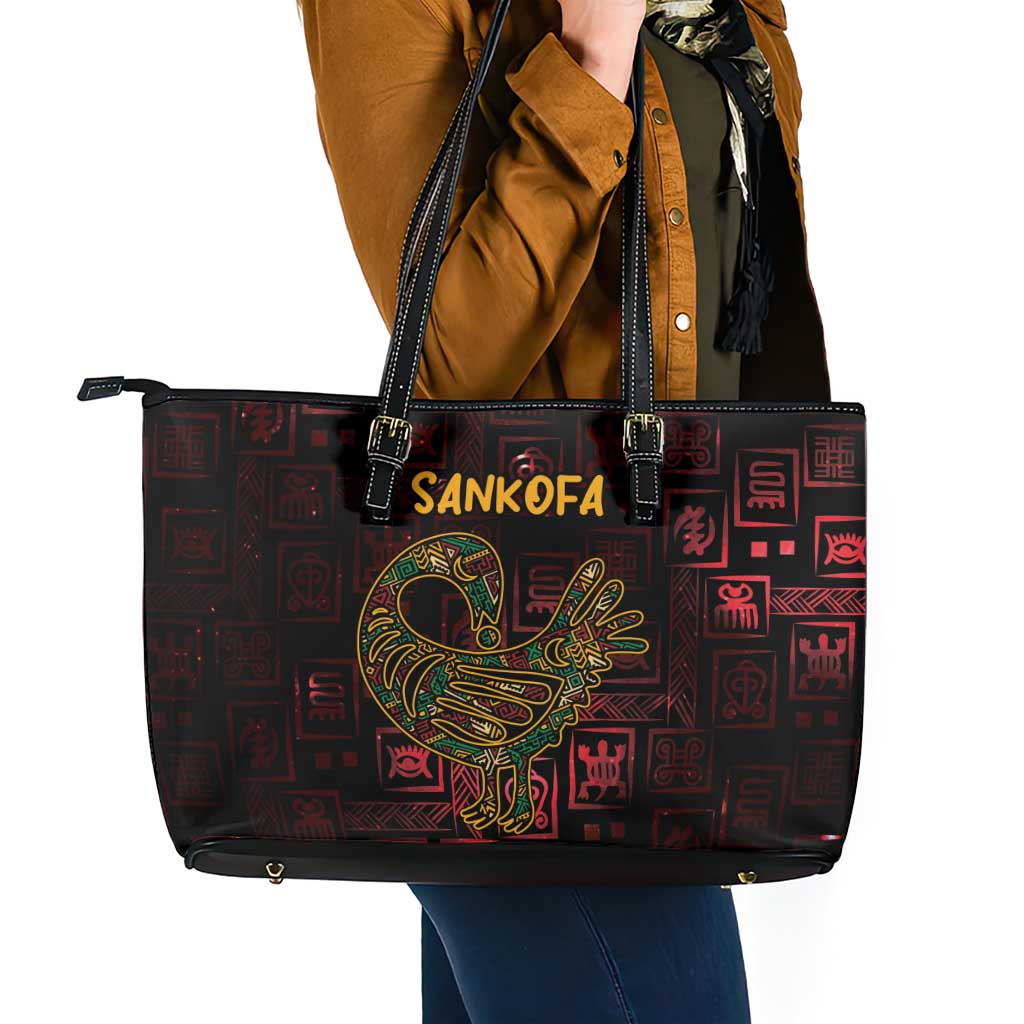 Africa Adinkra Symbol Leather Tote Bag Sankofa Bird - Cosmic Red - Wonder Print Shop