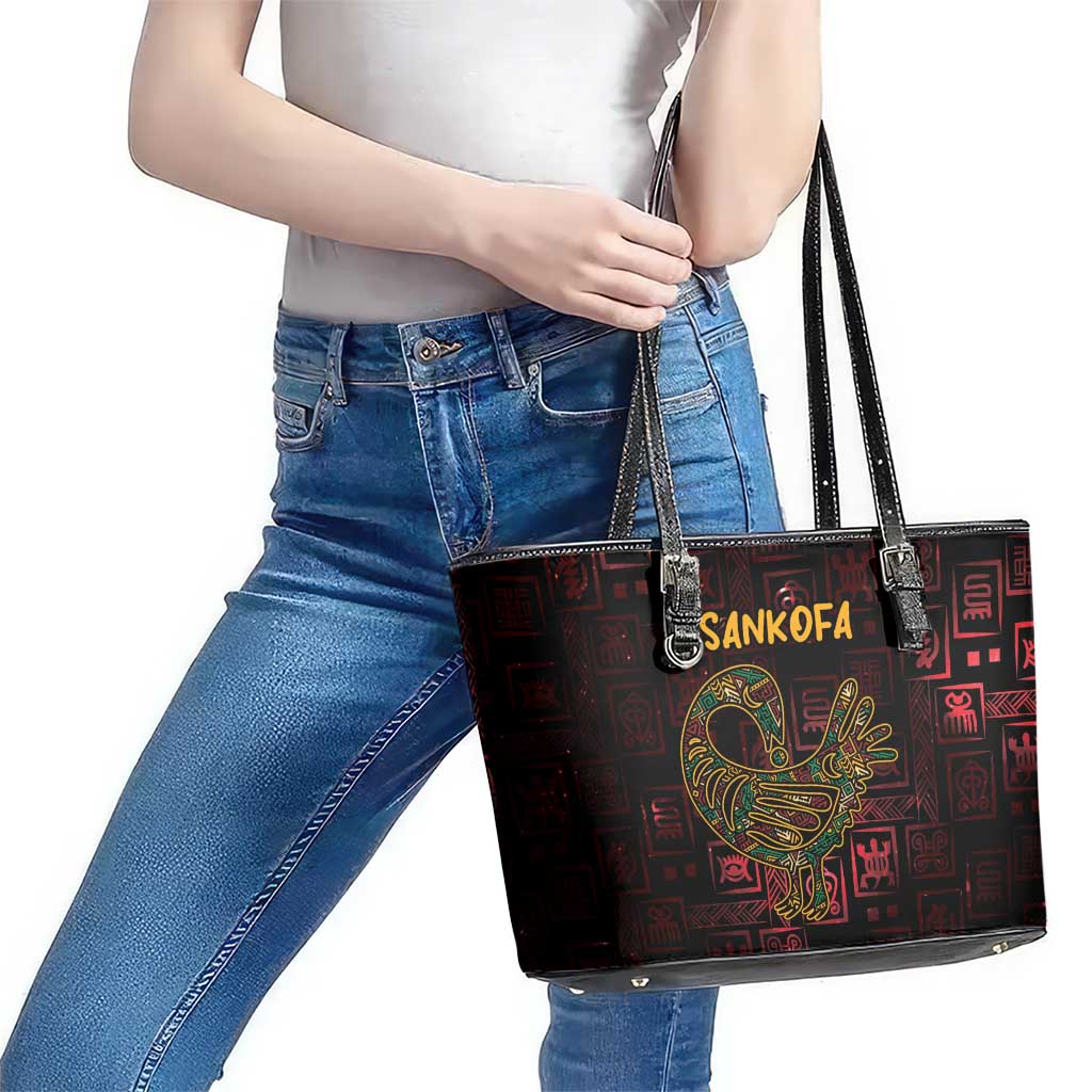Africa Adinkra Symbol Leather Tote Bag Sankofa Bird - Cosmic Red - Wonder Print Shop