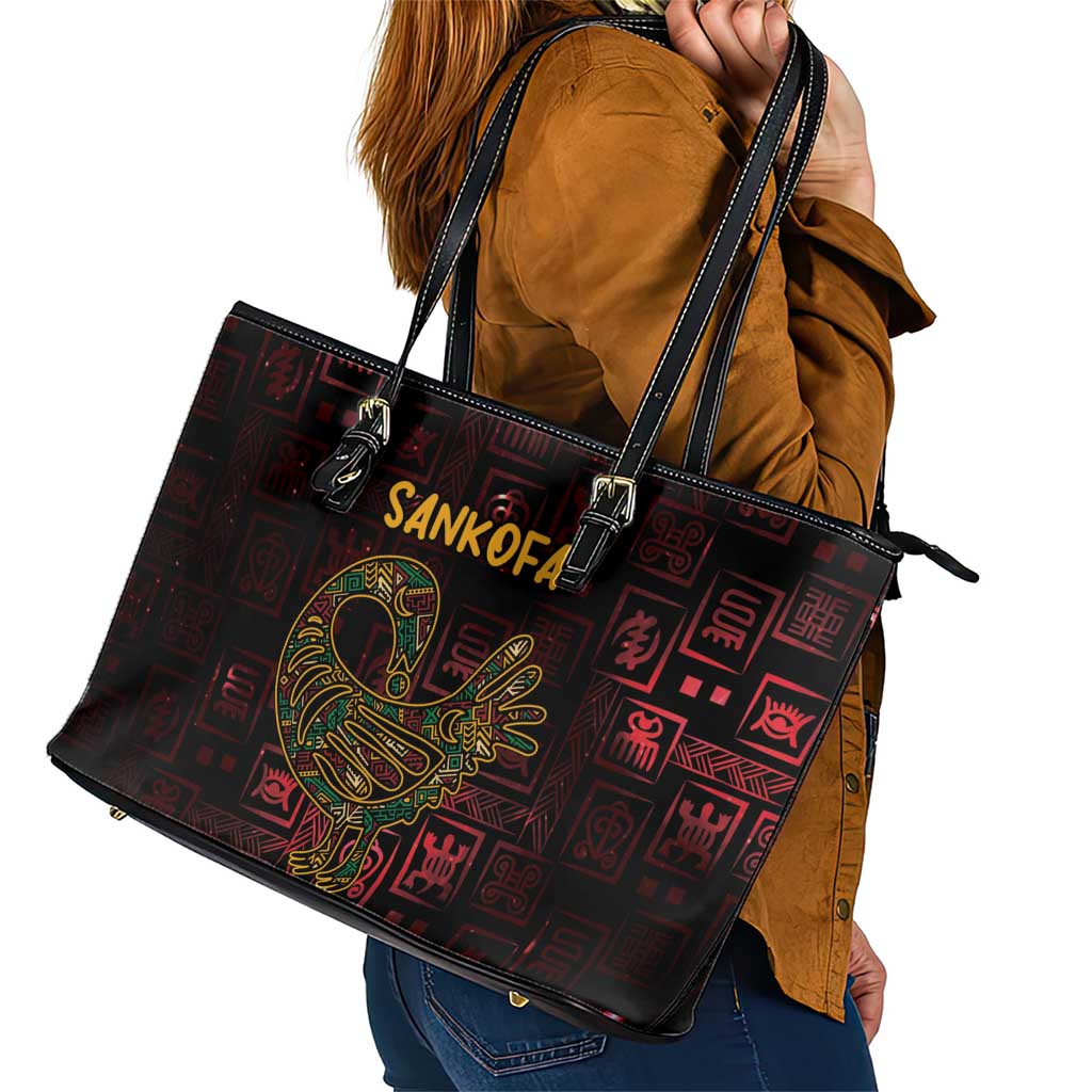 Africa Adinkra Symbol Leather Tote Bag Sankofa Bird - Cosmic Red - Wonder Print Shop