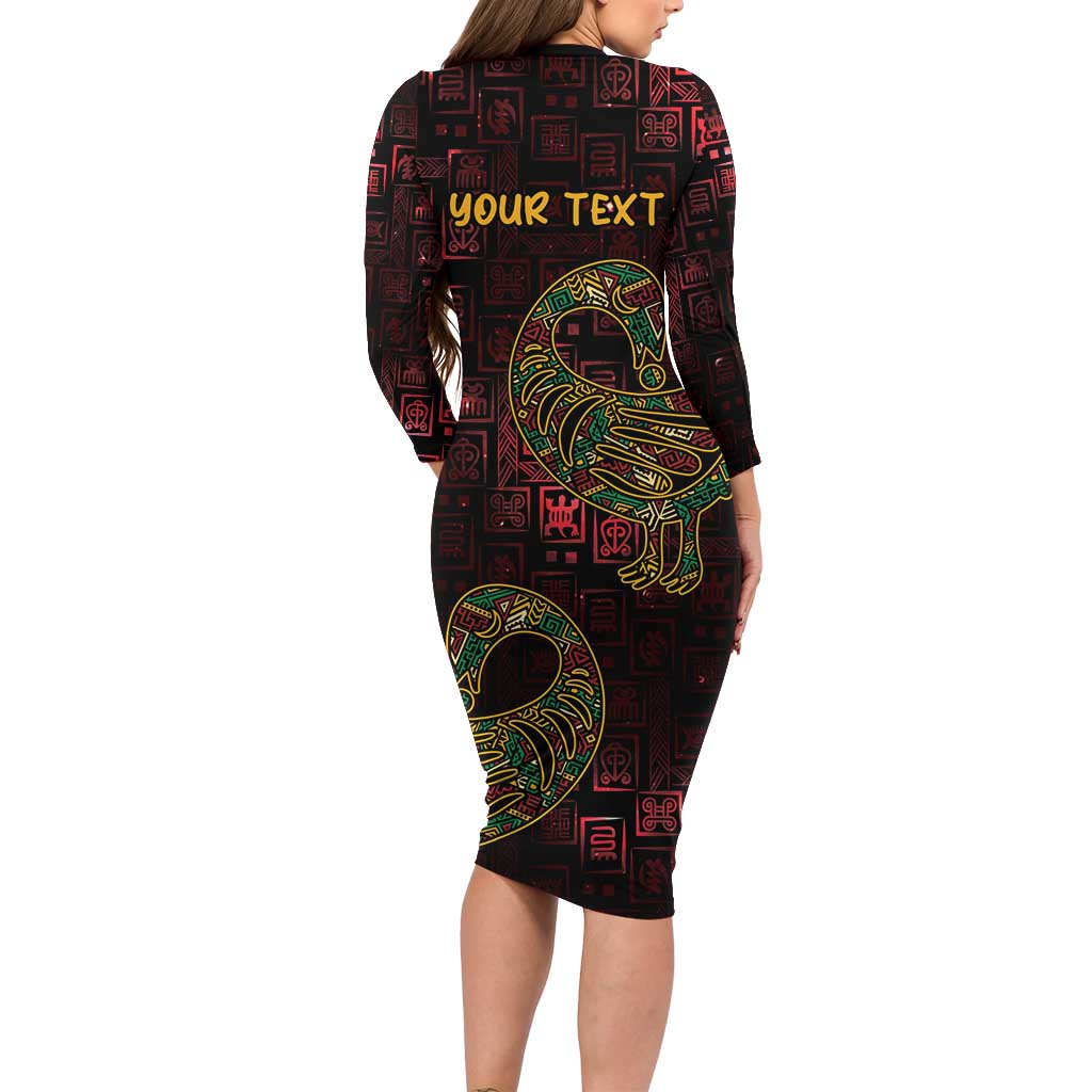 Africa Adinkra Symbol Long Sleeve Bodycon Dress Sankofa Bird - Cosmic Red - Wonder Print Shop