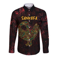 Africa Adinkra Symbol Long Sleeve Button Shirt Sankofa Bird - Cosmic Red - Wonder Print Shop