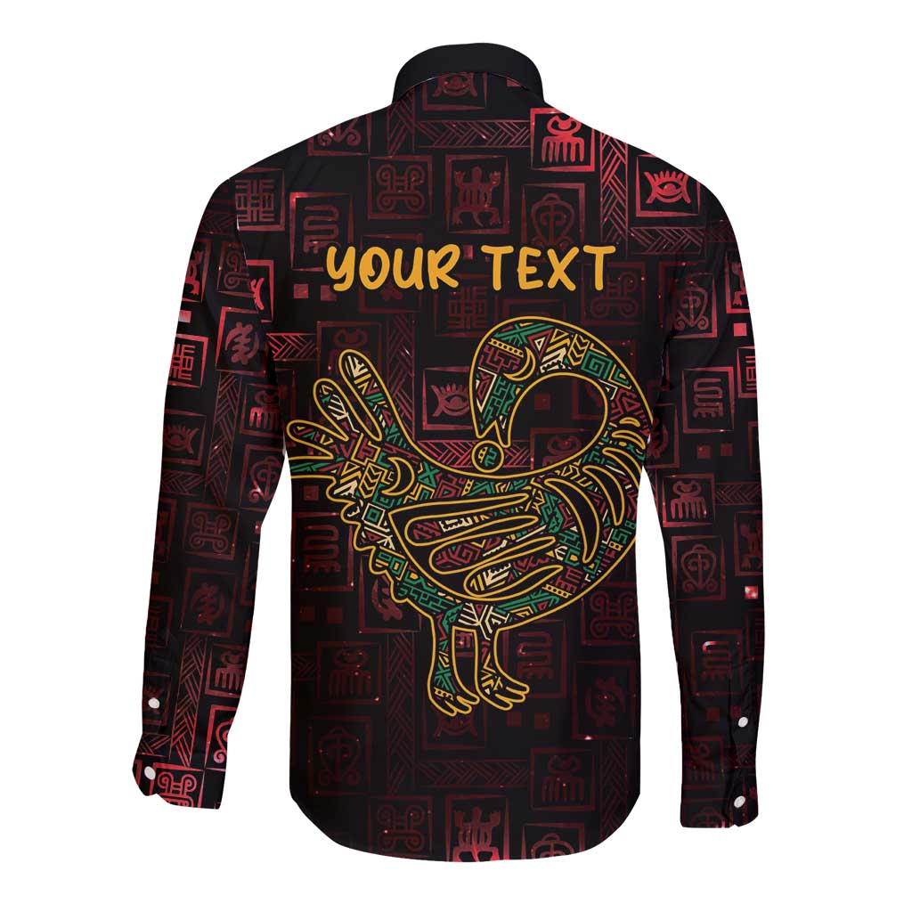 Africa Adinkra Symbol Long Sleeve Button Shirt Sankofa Bird - Cosmic Red - Wonder Print Shop