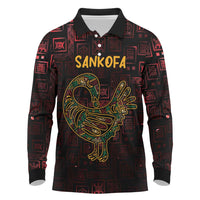 Africa Adinkra Symbol Long Sleeve Polo Shirt Sankofa Bird - Cosmic Red - Wonder Print Shop