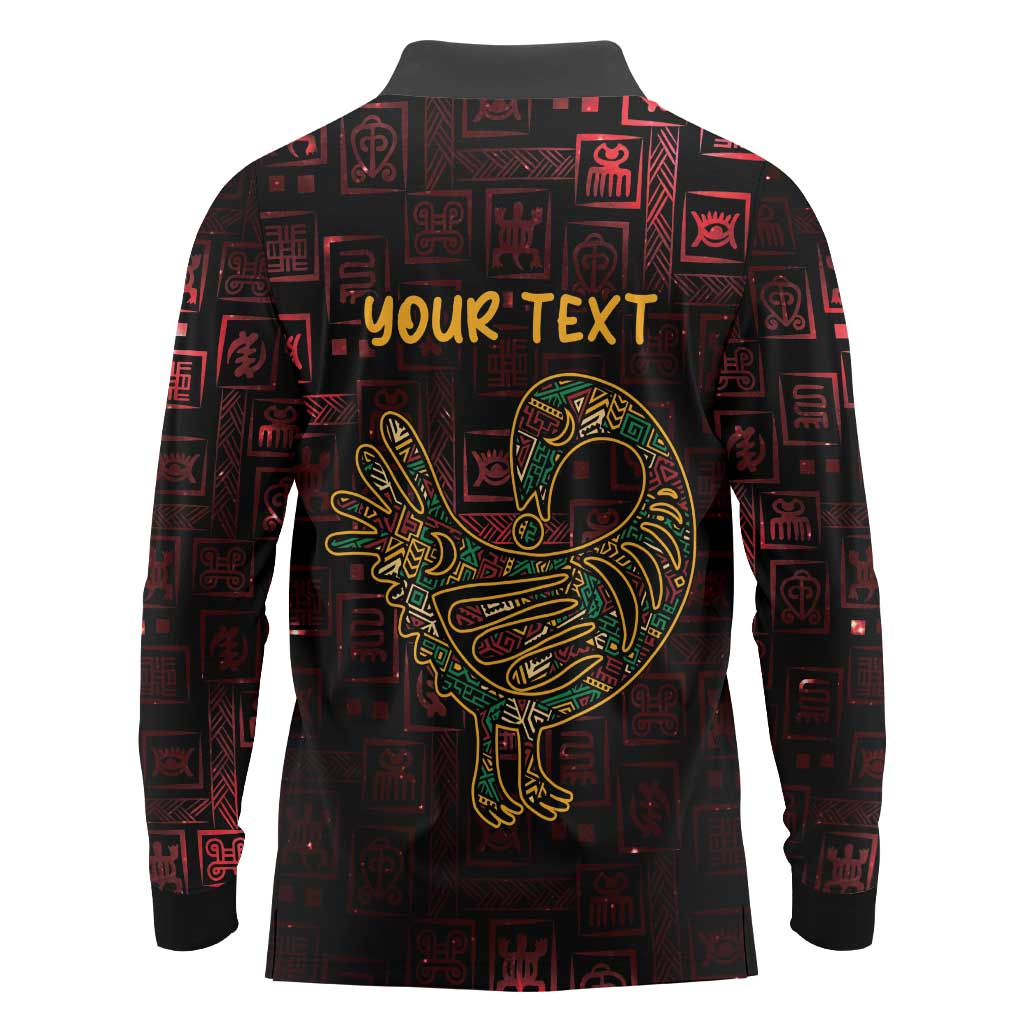 Africa Adinkra Symbol Long Sleeve Polo Shirt Sankofa Bird - Cosmic Red - Wonder Print Shop