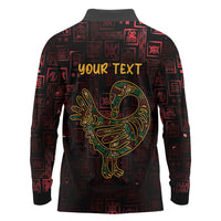 Africa Adinkra Symbol Long Sleeve Polo Shirt Sankofa Bird - Cosmic Red - Wonder Print Shop