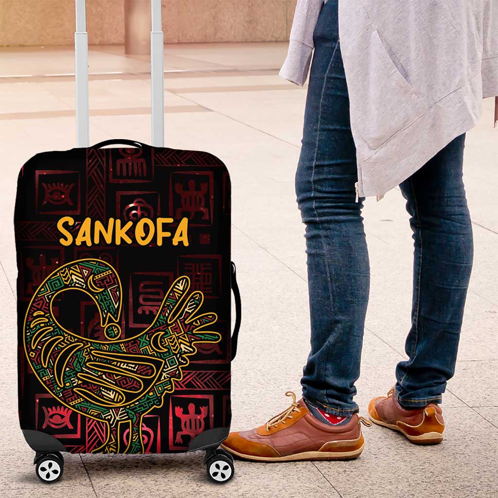 Africa Adinkra Symbol Luggage Cover Sankofa Bird - Cosmic Red - Wonder Print Shop