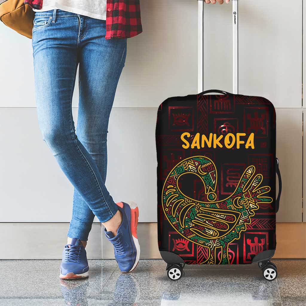 Africa Adinkra Symbol Luggage Cover Sankofa Bird - Cosmic Red - Wonder Print Shop