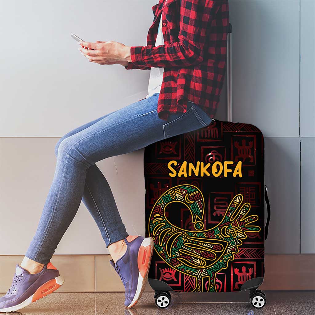 Africa Adinkra Symbol Luggage Cover Sankofa Bird - Cosmic Red - Wonder Print Shop