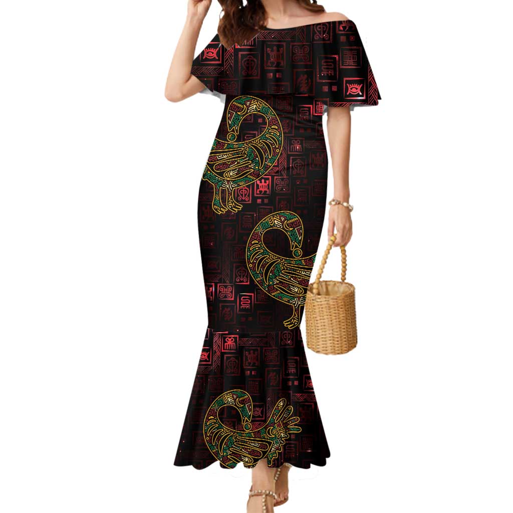Africa Adinkra Symbol Mermaid Dress Sankofa Bird - Cosmic Red - Wonder Print Shop