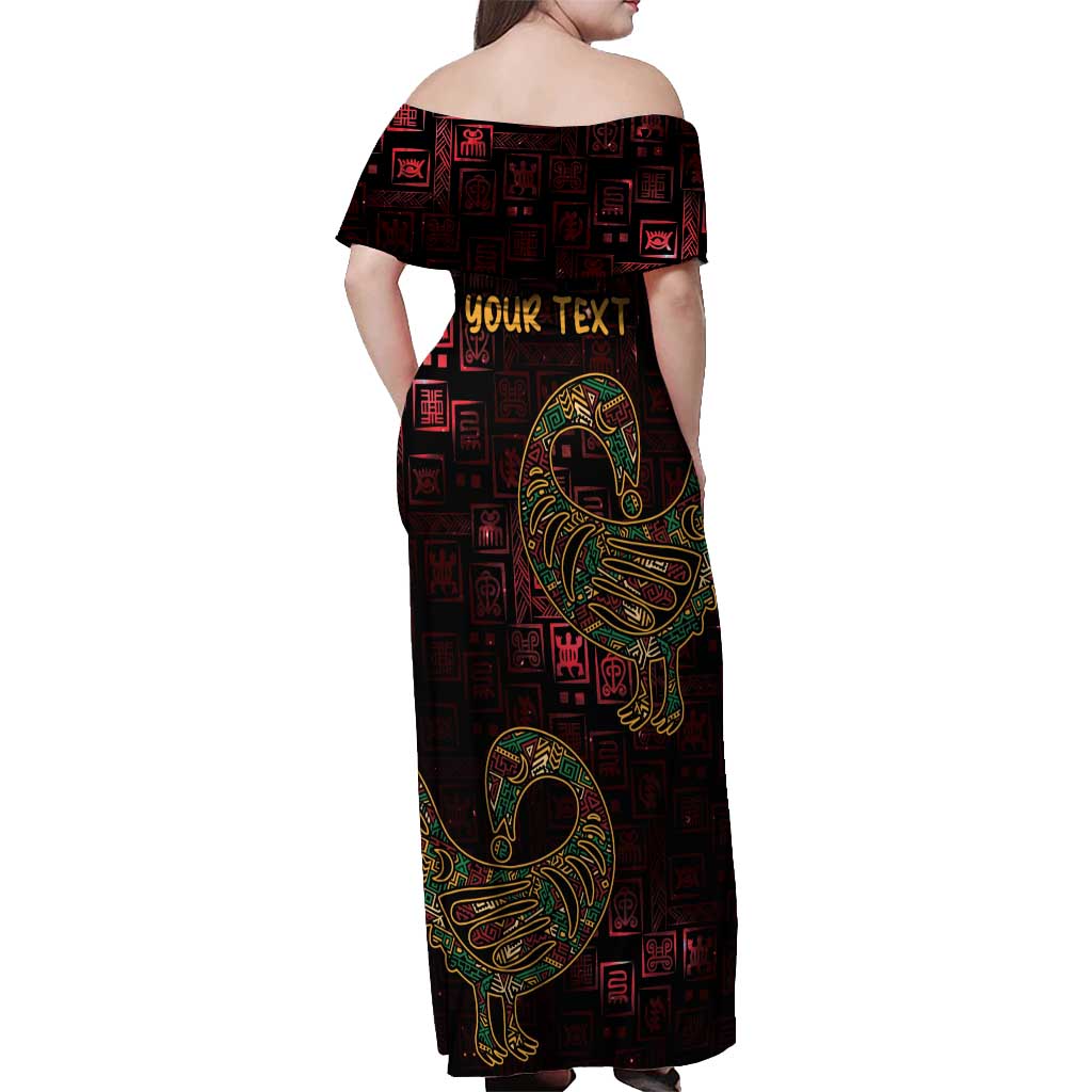 Africa Adinkra Symbol Off Shoulder Maxi Dress Sankofa Bird - Cosmic Red - Wonder Print Shop