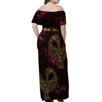 Africa Adinkra Symbol Off Shoulder Maxi Dress Sankofa Bird - Cosmic Red - Wonder Print Shop