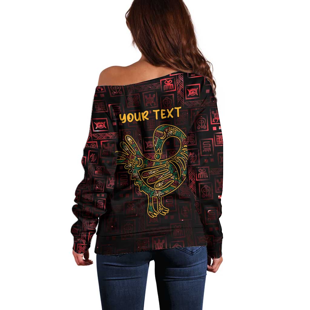 Africa Adinkra Symbol Off Shoulder Sweater Sankofa Bird - Cosmic Red - Wonder Print Shop