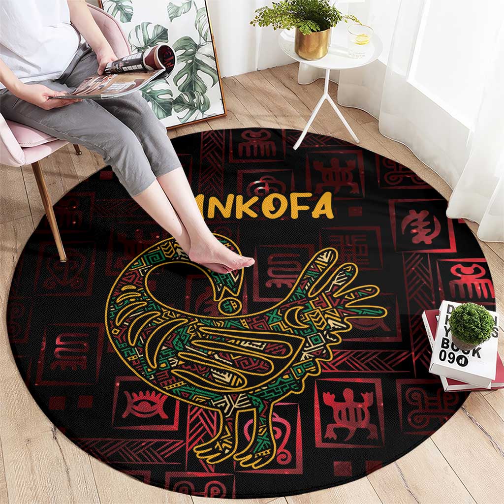 Africa Adinkra Symbol Round Carpet Sankofa Bird - Cosmic Red