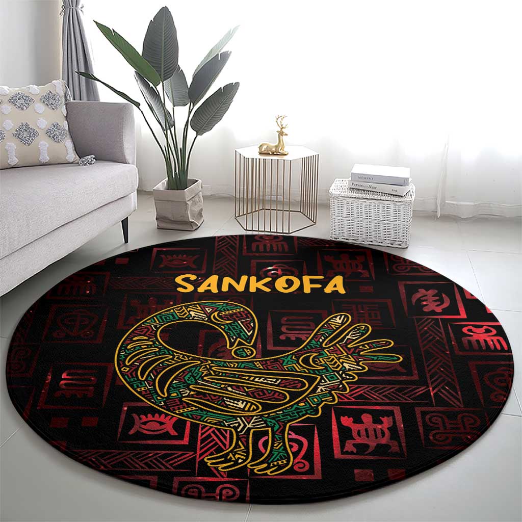 Africa Adinkra Symbol Round Carpet Sankofa Bird - Cosmic Red