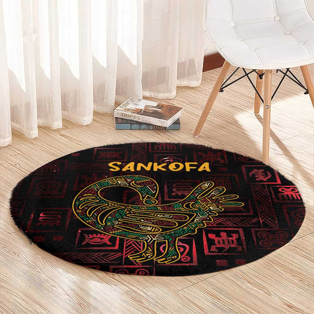 Africa Adinkra Symbol Round Carpet Sankofa Bird - Cosmic Red