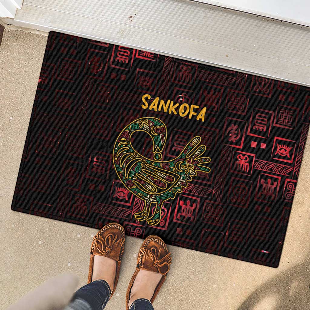 Africa Adinkra Symbol Rubber Doormat Sankofa Bird - Cosmic Red - Wonder Print Shop