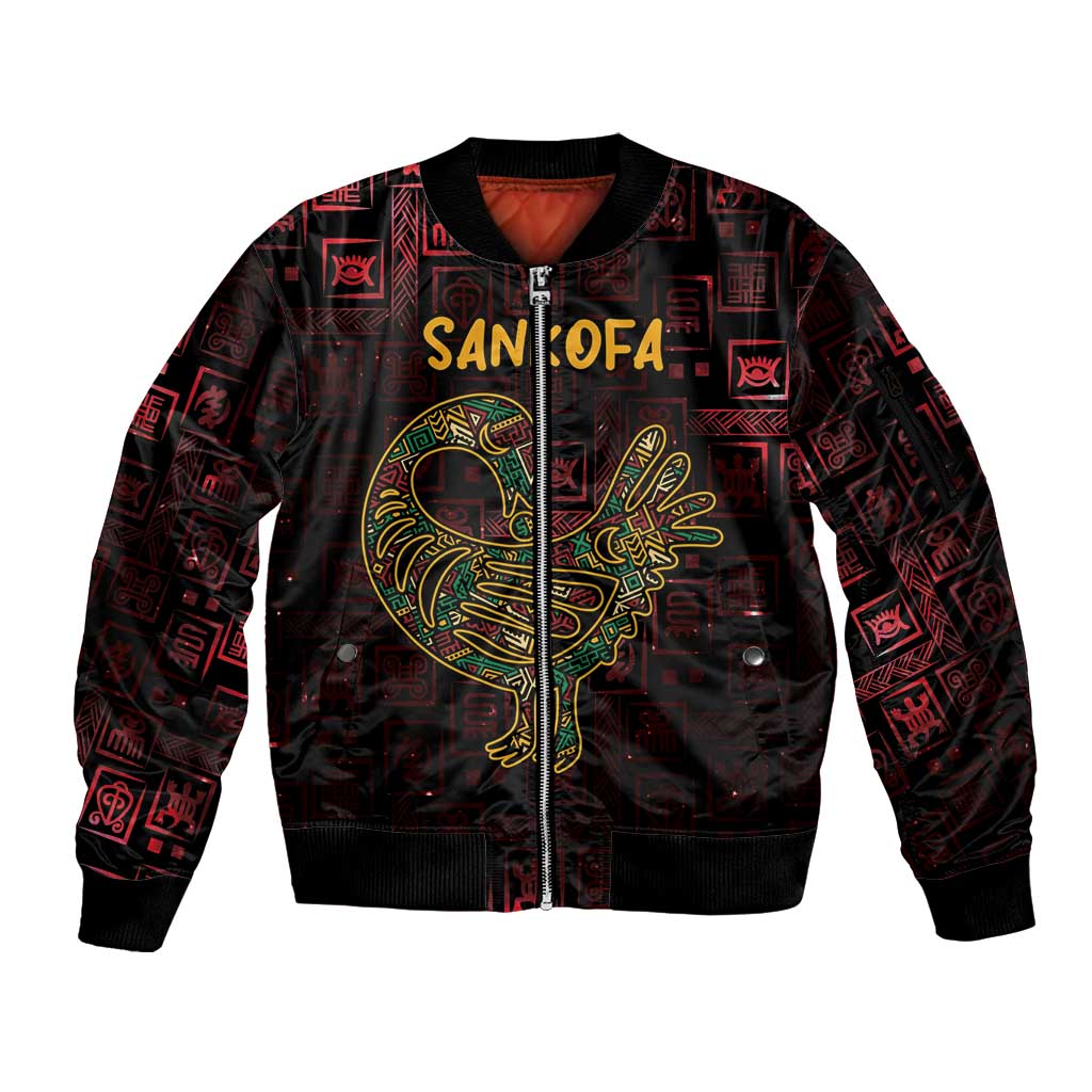 Africa Adinkra Symbol Sleeve Zip Bomber Jacket Sankofa Bird - Cosmic Red - Wonder Print Shop